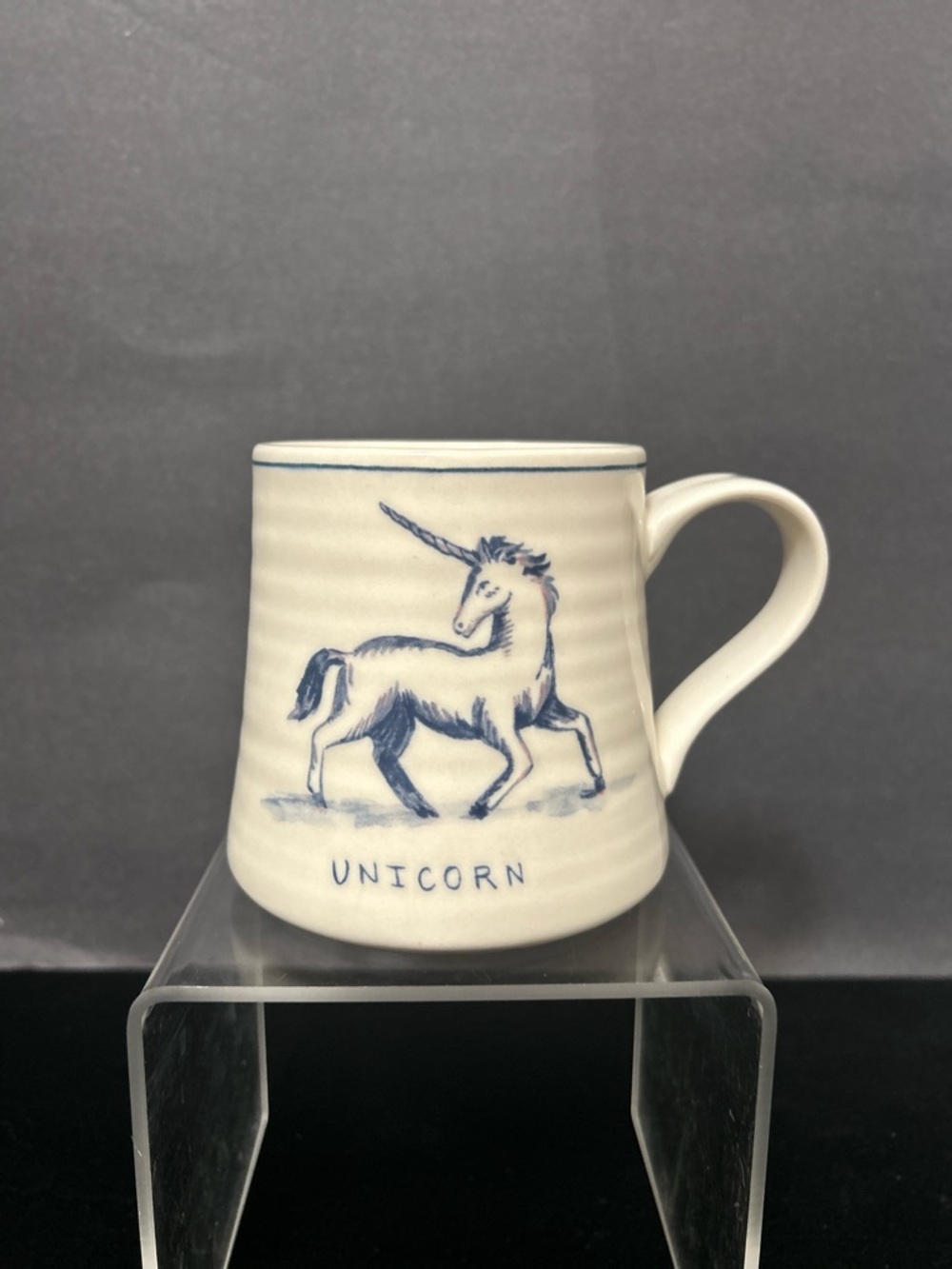 Anthropologie White and Blue Unicorn Ceramic Mug